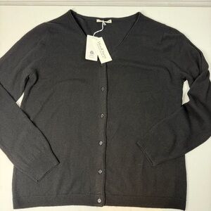 Woolovers Sweater Cashmere Merino Wool Classic V Neck Cardigan Black New XL